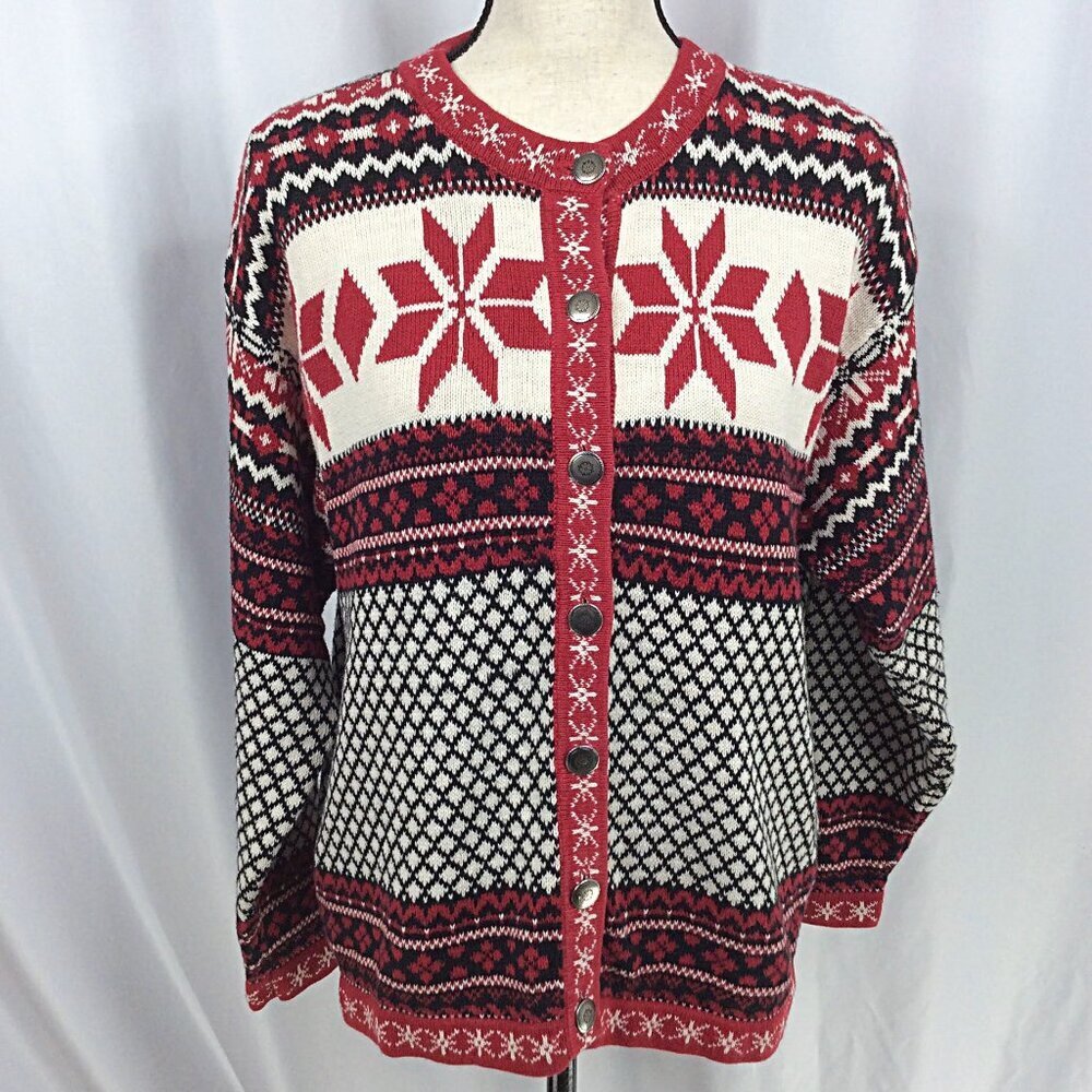 Woolrich Women's Nordic Fair Isle Snowflake‎ Cardigan Sweater Size Medium